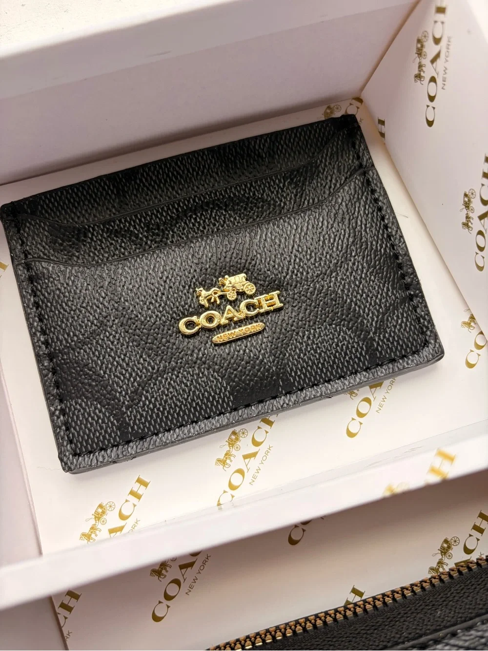 Coach Black Signature Canvas Wallet Set with Gold Hardware